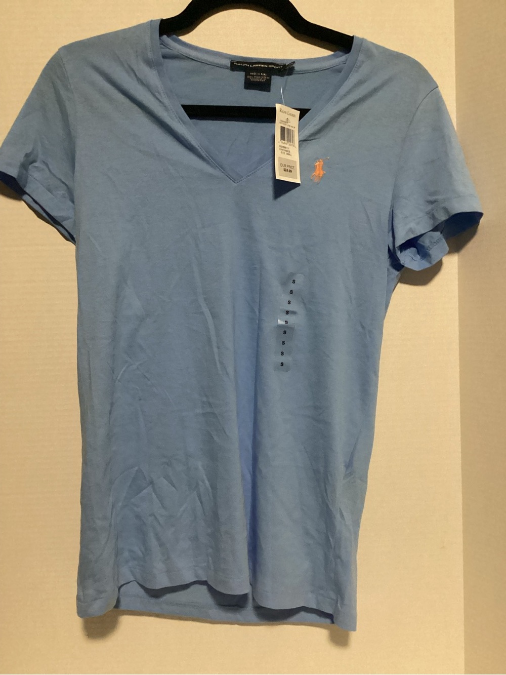 Ralph Lauren Sport New Light Blue V-Neck Polo Player Tee Size S
